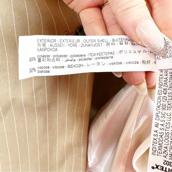 NEW ZARA Striped Oversized Menswear Inspired Blazer S Tan - Picture 7 of 7